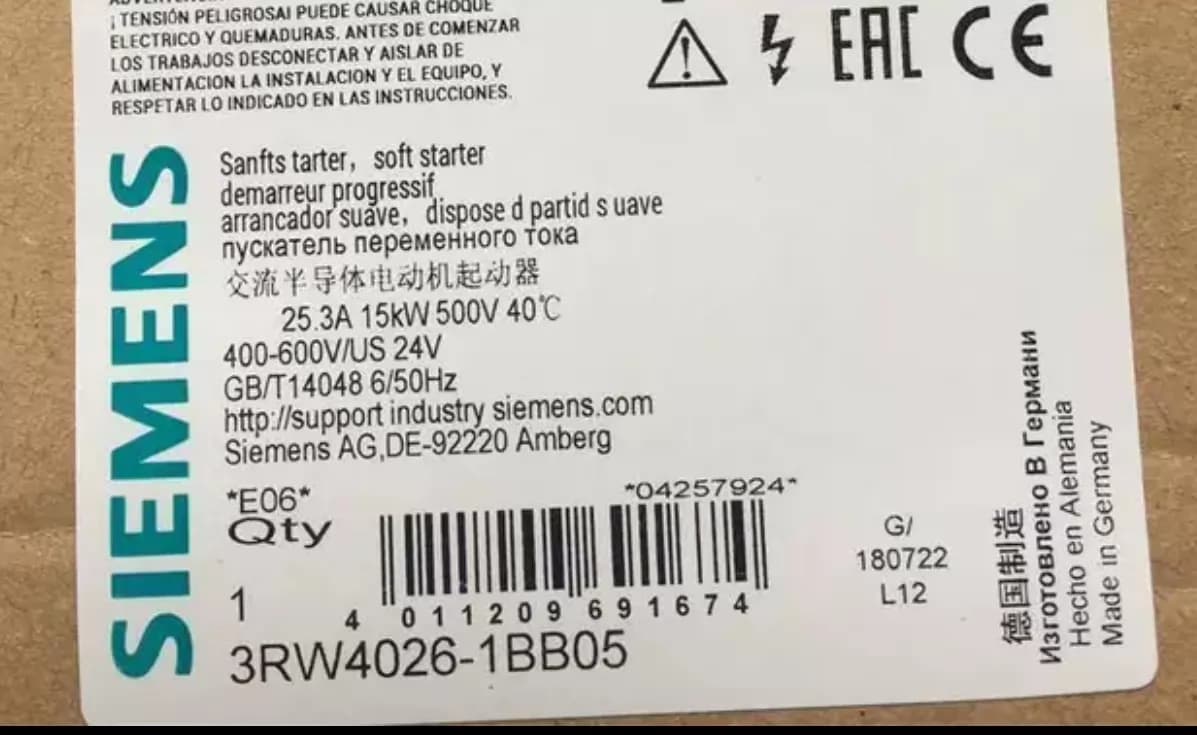 Úplne nový, originálny, továrenský softstartér Siemens 3RW4026-1BB05 SOFTSTARTER SIRIUS