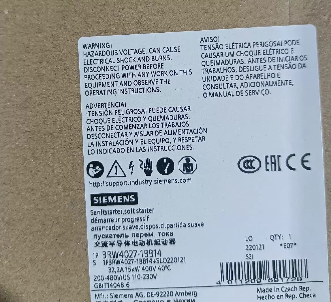 Úplne nový, originálny, továrenský softstartér Siemens 3RW4027-1BB14 SOFTSTARTER SIRIUS